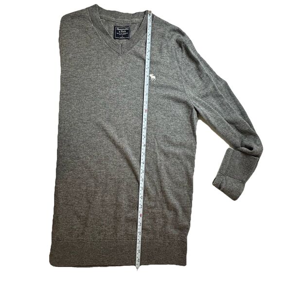 Abercrombie & Fitch Men Sweater Gray V Neck Wool Cotton Blend L Old Money Casual - Picture 5 of 10